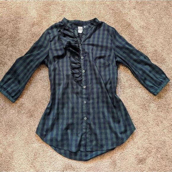 Converse Ruffle Checkered Button Up Top Size XSmall - Picture 2 of 5